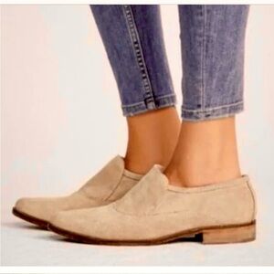 Free People Brady Slip on Boho Suede Leather Low Stacked Heel Loafers Brown Sz 6